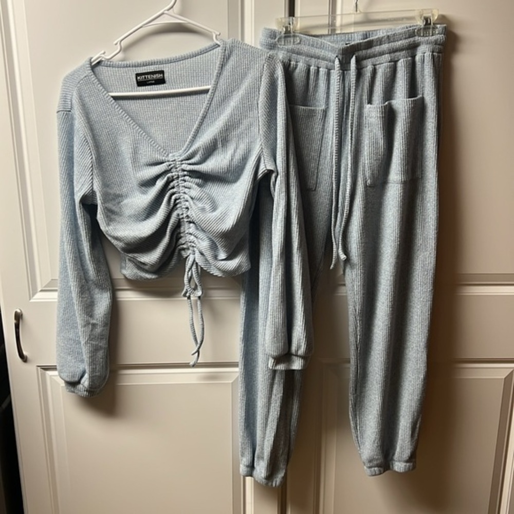 Kittenish Knit Set, M/L, Baby Blue, Jogger - Picture 2 of 8